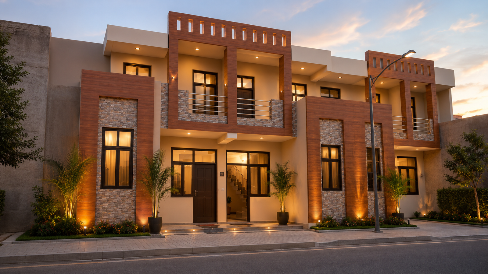 Anandam Villas evening front elevation